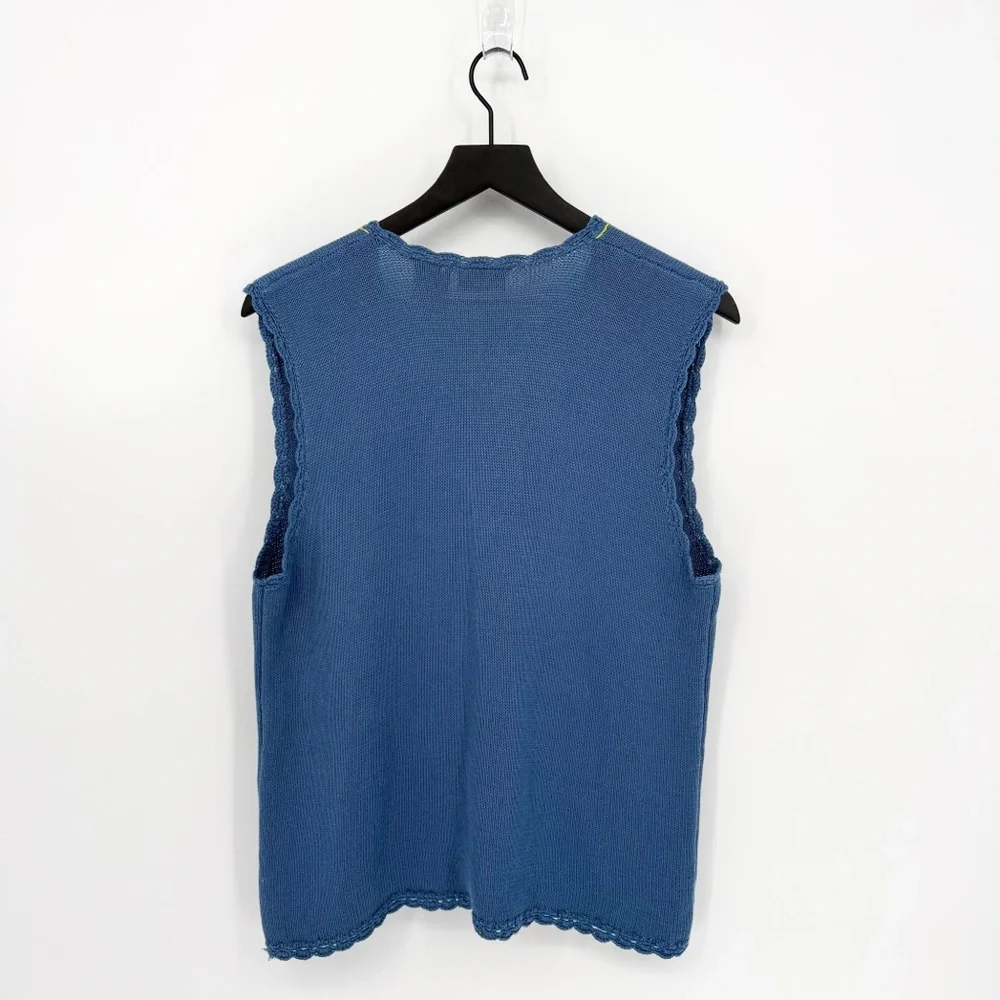 Bobbie Brooks Fairycore Embellished Embroidery Butterfly Knit Vest Blue Large